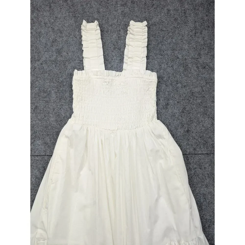 Abercrombie & Fitch Smocked Maxi Dress Womens XS Petite White Tiered Minimalist